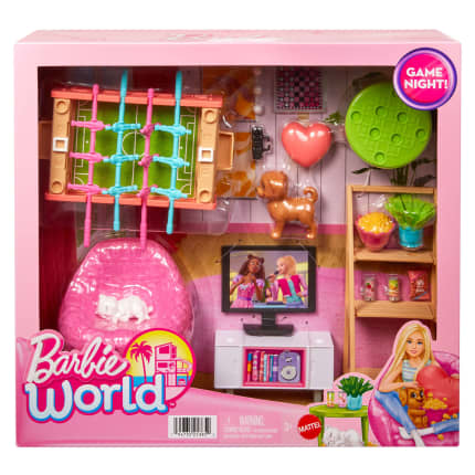 Barbie World Game Room Set With 19 Dollhouse Accessories including Furniture, Foosball Table & Pets - Imagem 1 de 2