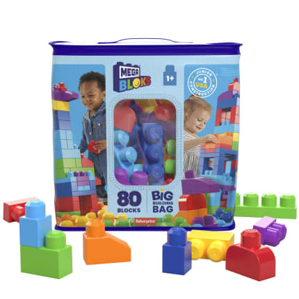 MEGA BLOKS 80-Piece Big Building Bag Blocks For Toddlers 1-3, Blue - Image 1 of 6