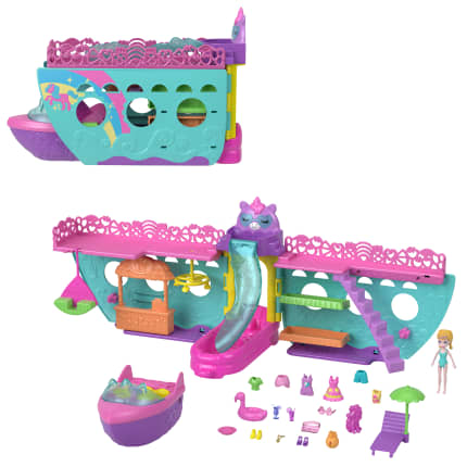 Polly Pocket Unicorn Dream Cruise Playset, Portable Boat With 1 Doll, Water Play And Color Change Accessories, 23 Total Pieces - Image 1 of 6