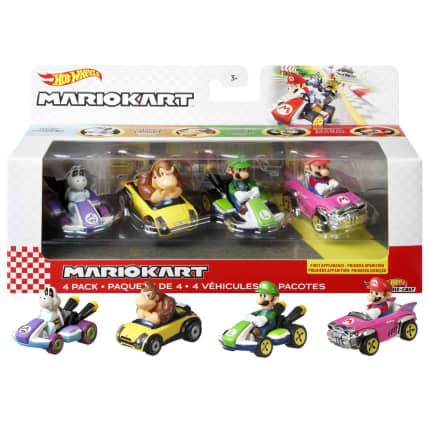 Hot Wheels Mario Kart Vehículo de Juguete Paquete de 4 con Mario, Donkey Kong, Luigi y Dry Bones - Image 1 of 6