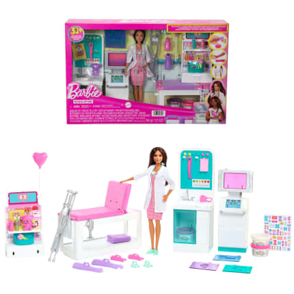 Barbie Fast Cast Clinic Playset With Brunette Barbie Doctor Doll, 4 Play Areas, 30+ Play Pieces - Image 1 of 6