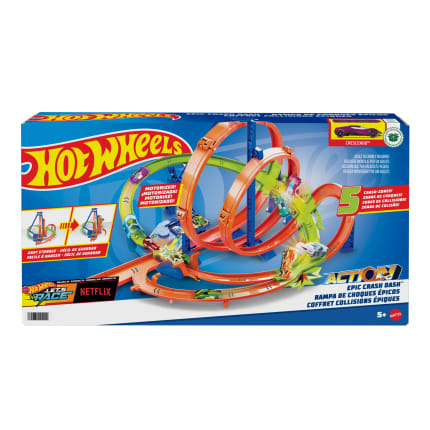 Hot Wheels Track Set With 5 Crash Zones, Motorized Booster And 1 Hot Wheels Car - Image 1 of 6