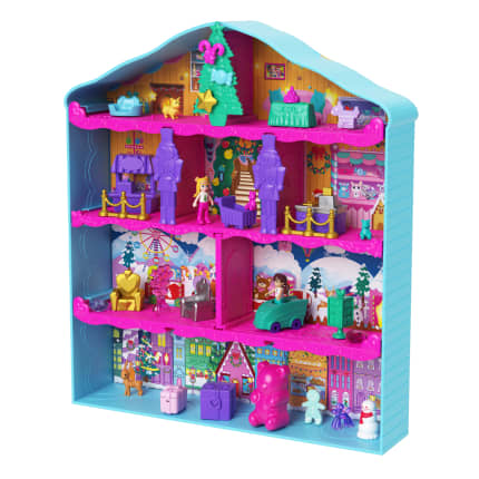 Polly Pocket Dolls And Playset Advent Calendar, Gingerbread House With Dollhouse Furniture, Toy Car, And Holiday Accessories - Image 1 of 6