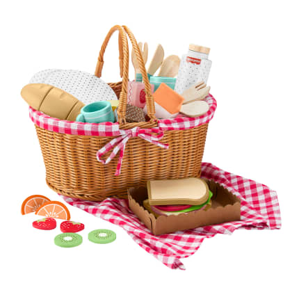 Fisher-Price Wooden Picnic Basket & Food Pretend Play Set For Preschool Kids, 31 Wood Pieces - Image 1 of 6