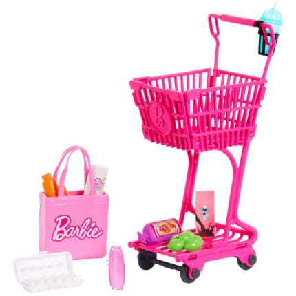 Barbie World Grocery Shopping Toy Set With 11 Doll Accessories including Cart, Food, Bag, & More - Image 1 of 5