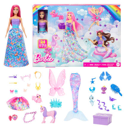 Barbie 2025 Advent Calendar, Fashion Doll & 24 Surprise Accessories, Transform To Mermaid & More - Image 1 of 7