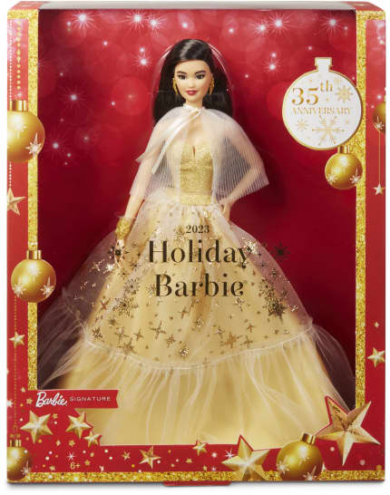 2023 Holiday Barbie Doll, Seasonal Collector Gift, Golden Gown And Black Hair - Image 1 of 6