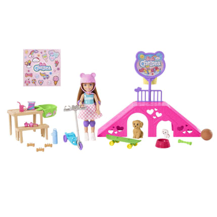 Barbie Chelsea Doll And Accessories, Skatepark Playset With 2 Puppies And 15+ Pieces - Image 1 of 6