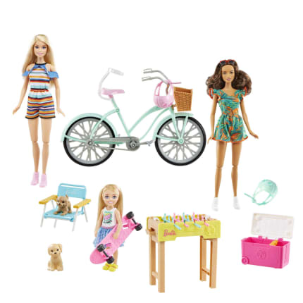 Barbie Coffret Cadeau, 2 Poupées Barbie, Poupée Chelsea, Vélo, Acc. - Image 1 of 6