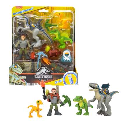 Imaginext Jurassic World Owen Grady & Blue, Track & Trail Dino Pack, 12-Piece Dinosaur Toys - Imagem 1 de 6