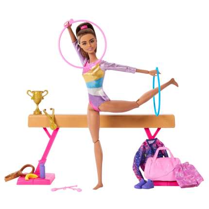 Barbie Coffret de Jeu Gymnaste, Poupée Mode, Brunette, 10Accessoires - Imagem 1 de 6