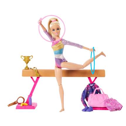 Barbie Coffret de Jeu Gymnaste, Poupée Mode, Blonde, 10Accessoires - Image 1 of 6