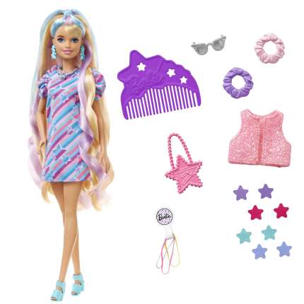 Barbie Totally Hair Boneca Vestido Estrelas Amarelas - Imagen 1 de 6