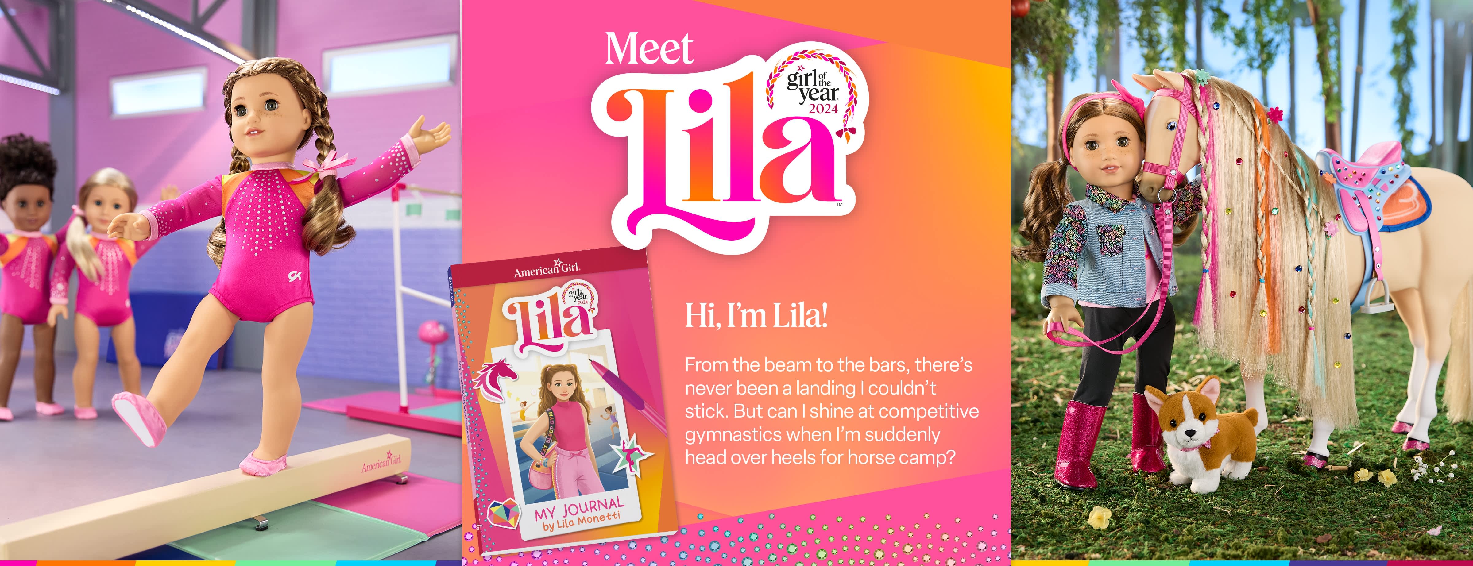 Lila in a gym and Lila next to Hollyhock