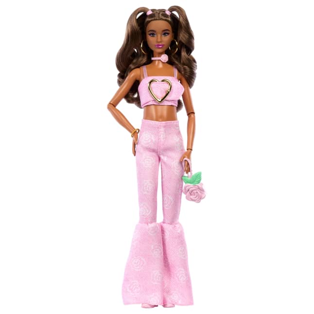 Barbie Deluxe Style Κούκλα Μόδας #12 Με Ροζ Τζιν Crop Top Και Παντελόνι Καμπάνα, Καστανομάλλα - Image 1 of 
