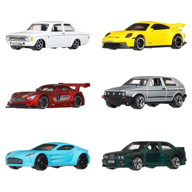 Hot Wheels Die-Cast-Spielzeugautos Im Maßstab 1:64, Set Mit 6 Euro Style-Fahrzeugen - Image 1 of 6