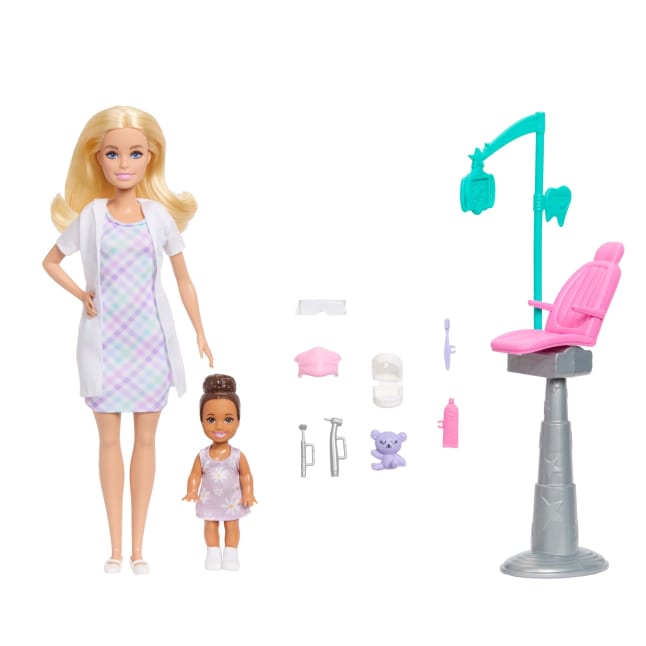 Conjunto De Juego De Barbie Profesiones Con Muñeca Barbie Dentista Rubia, Muñeca Pequeña, Silla De Dentista Y Accesorios - Image 1 of 6