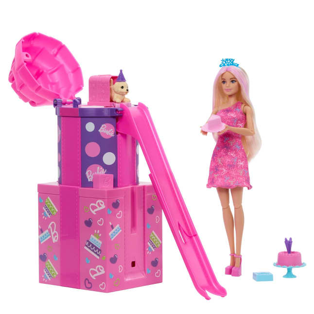 Barbie Rise & Surprise Minik DOStumun Doğum Günü Serisi Bebek Ve Aksesuarlar, Kaydırak Ve Sürprizler (Stiller Çeşitlilik Gösterebilir) - Imagen 1 de 6