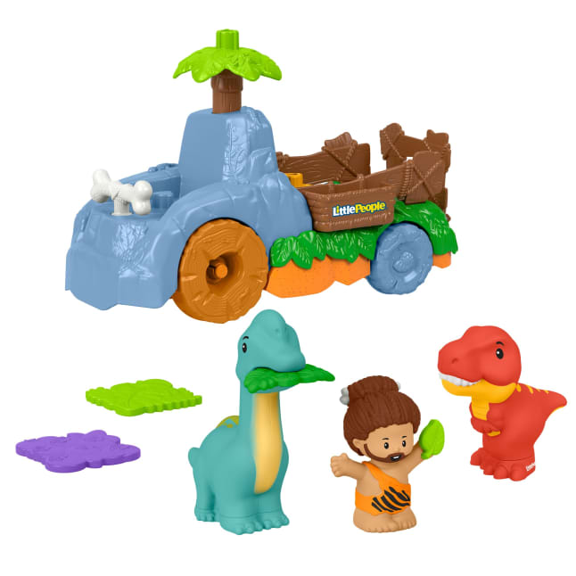 Fisher-Price Little People Dino Wobble Truck, 6-Piece Dinosaur Toy Set For Toddlers - Image 1 of 6