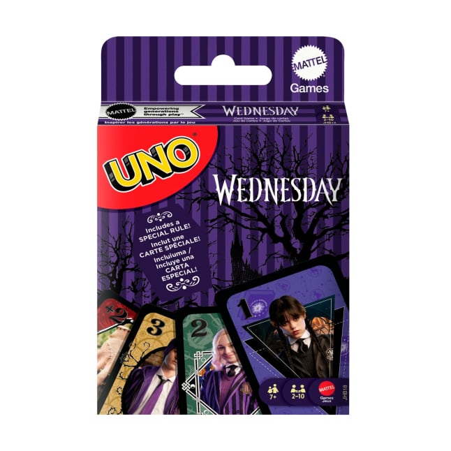 UNO Mercoledì, Gioco Di Carte Per Bambini, Adulti E Famiglie, Giocattolo Da Collezione Ispirato Alla Serie - Imagen 1 de 6