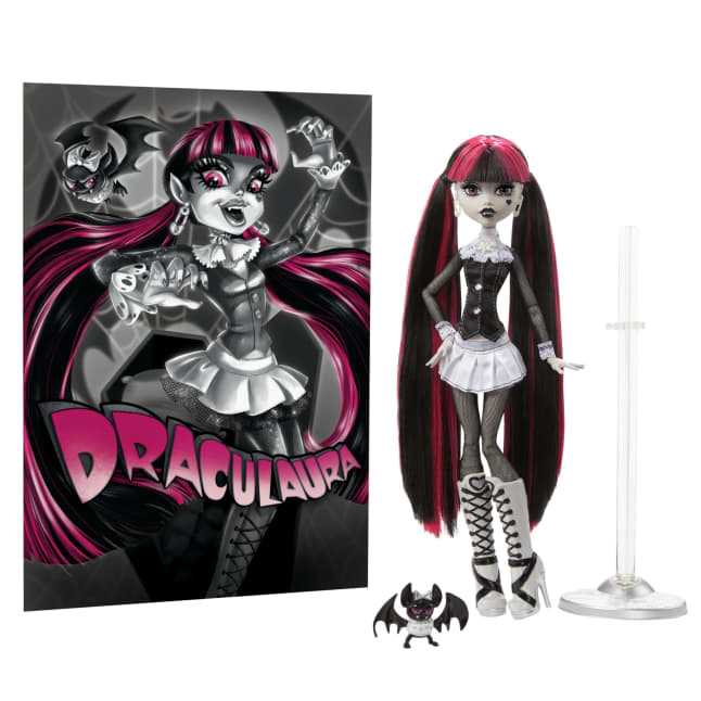 Muñeca Draculaura De Monster High En Blanco Y Negro Con Pósteres - Imagen 1 de 6
