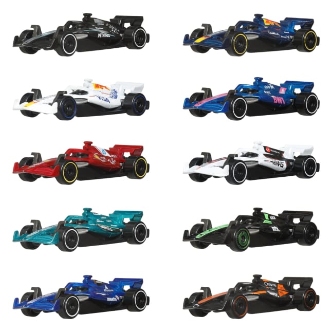 Hot Wheels Formel 1 10Er-Pack, 10Er-Set Maßstab 1:64 Spielzeugautos Mit Jedem F1 Rennteam 2025 - Image 1 of 6