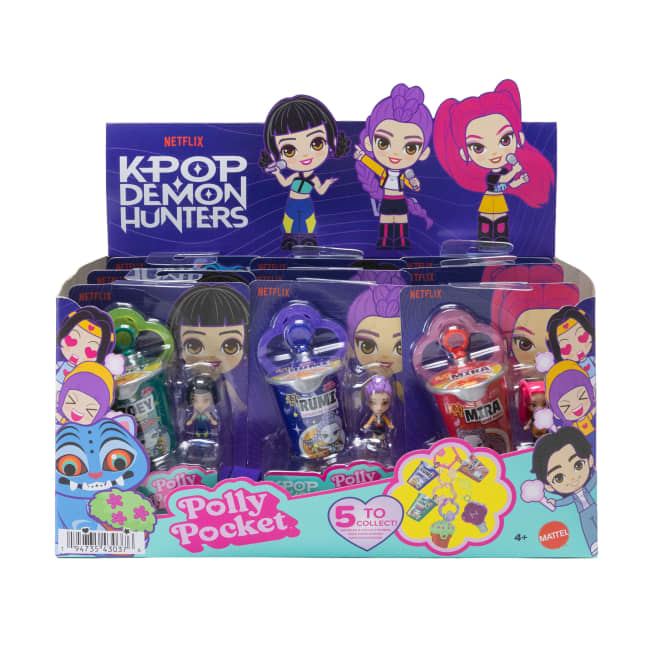 Polly Pocket X Kpop Demon Hunters Mini-Puppen, Sammelfigur, Ramen-Becher-Schlüsselanhänger - Image 1 of 1