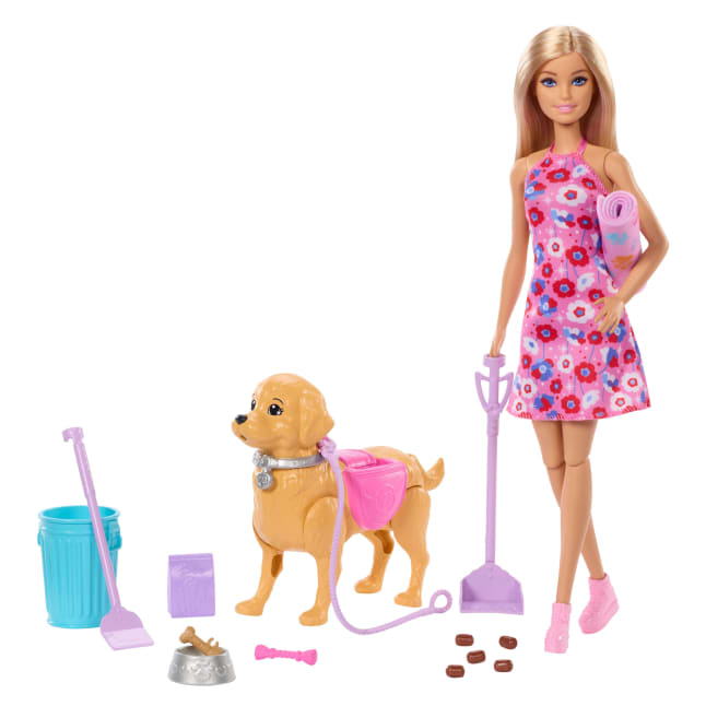 Barbie “Malibu” Βόλτα Με Το Σκυλάκι Σετ Παιχνιδιού, Περιλαμβάνει Κούκλα, Σκυλάκι Που Περπατάει Και Κάνει Την Ανάγκη Του Μμκαι Αξεσουάρ. - Imagen 1 de 6