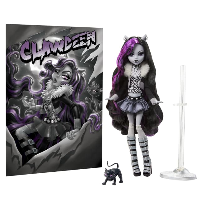 Muñeca Clawdeen Wolf De Monster High En Blanco Y Negro Con Pósteres - Imagen 1 de 6