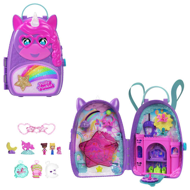 Polly Pocket Plecak Jednorożec Rozkładany zestaw, 2 mikrolalki i akcesoria Zabawka dla dzieci 4+ - Bild 1 von 