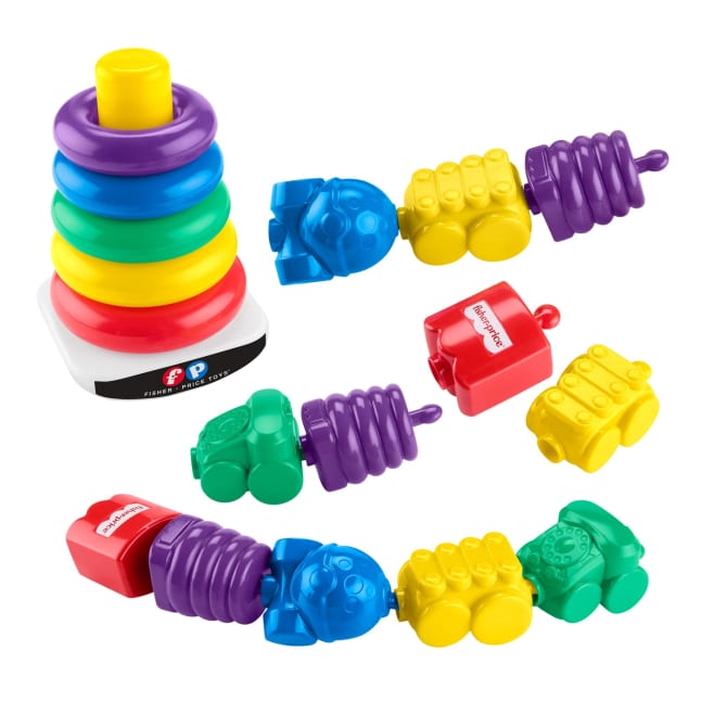 Fisher-Price Baby-Spielzeug Farbring-Pyramide Und Perlen Zum Zusammenstecken Set, Mattel Replay The Classics Kollektion - Image 1 of 6