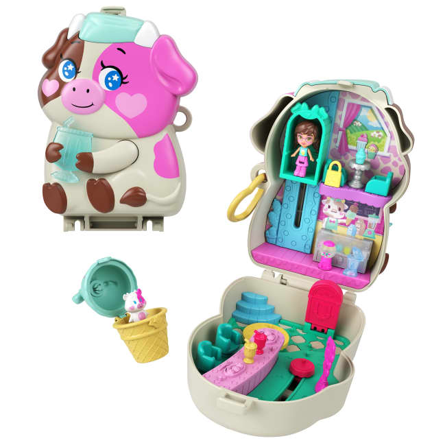 Polly Pocket Krówka – Mleczne koktajle Zestaw kompaktowy + mikrolalka, figurka zwierzątka i akcesoria Zabawka dla dzieci 4+ - Image 1 of 