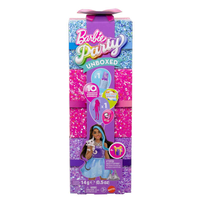 Barbie Party Unboxed Serie Festa Glamour Bambola Viola Brillante E Accessori, Con 10 Sorprese - Image 1 of 1