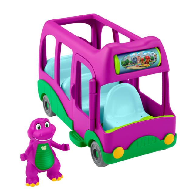 Fisher-Price Barney's World Adventure Bus Push-Along Toy & Barney Figure For Kids, 2 Pieces - Image 1 of 6