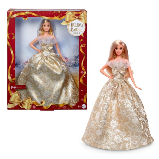 Barbie Signature 2025 Holiday Barbie Fashion Doll, Seasonal Collector, Blonde With Silver & Gold Gown - Image 1 of 6