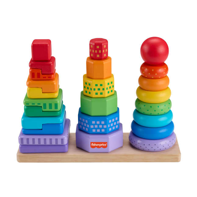 Fisher-Price Ξύλινες Πυραμίδες - Πολύχρωμα Σχήματα Παιχνίδι Λεπτής Κινητικότητας, 26 Ξύλινα Κομμάτια - Image 1 of 6