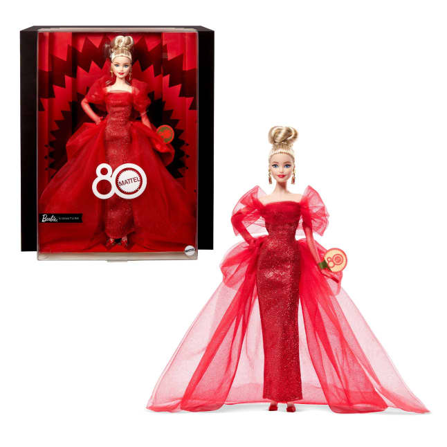 Συλλεκτική Κούκλα Barbie Signature Για Την 80Ή Επέτειο Της Mattel, Με Λαμπερό Κόκκινο Φόρεμα Με Τούλι, Ξανθά Μαλλιά - Image 1 of 6