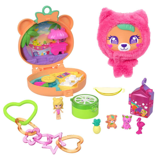Conjunto De Juego De Estuche Osito De Peluche De Polly Pocket Con Muñeca, Llavero, Mascotas Y Accesorios De Frutas - Image 1 of 6