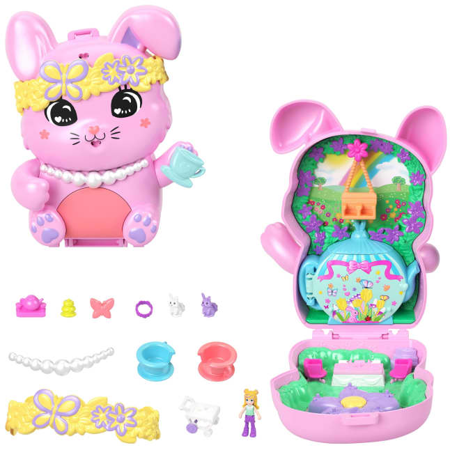Polly Pocket Compacte Speelset Theefeestje Konijn Met 1 Micropop En Dierenvriendjes, Speelgoed Voor Onderweg Met Stylingaccessoires - Image 1 of 6