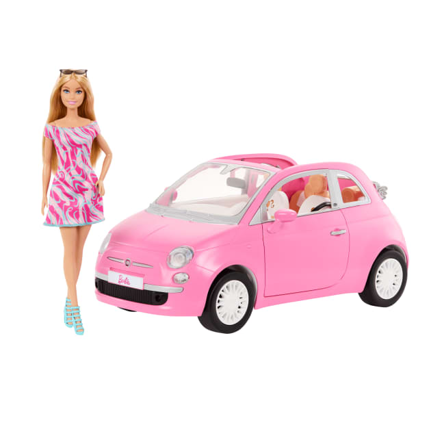 Conjunto De Muñeca Barbie Y Vehículo Fiat 500, Muñeca De Moda Rubia Con Coche De Juguete Rosa Y Accesorios - Imagen 1 de 4
