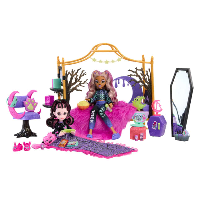 Muñecas Draculaura Y Clawdeen Wolf De Monster High Con Conjunto De Juego De Dormitorio - Imagen 1 de 6