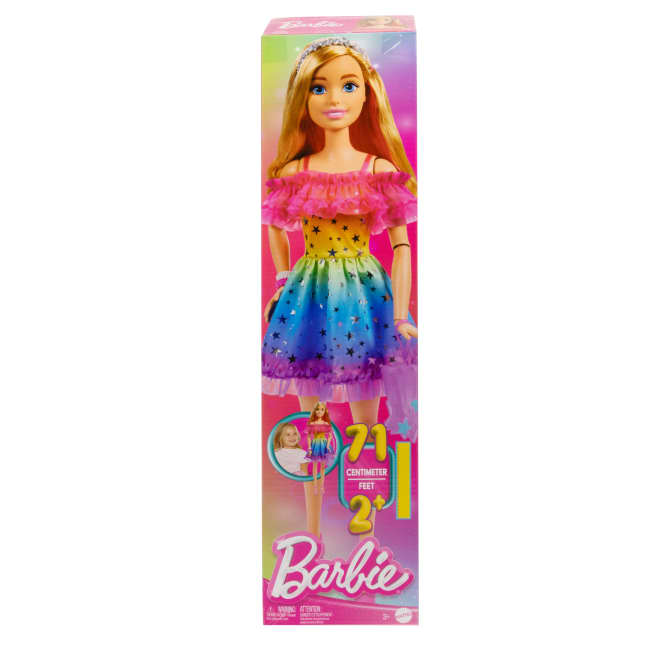 Muñeca Barbie Grande, 71,12Cm De Alto, Pelo Rubio Y Vestido Arcoíris - Image 1 of 1