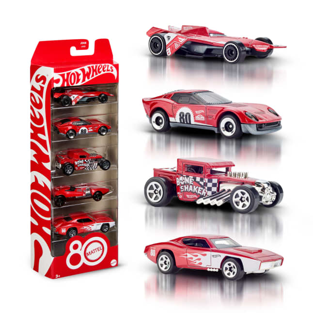 Hot Wheels Core Mattel 80. Jubiläum 5Er-Pack Spielzeugautos Im Maßstab 1:64 Mit Deko Zum Sammeln - Image 1 of 6