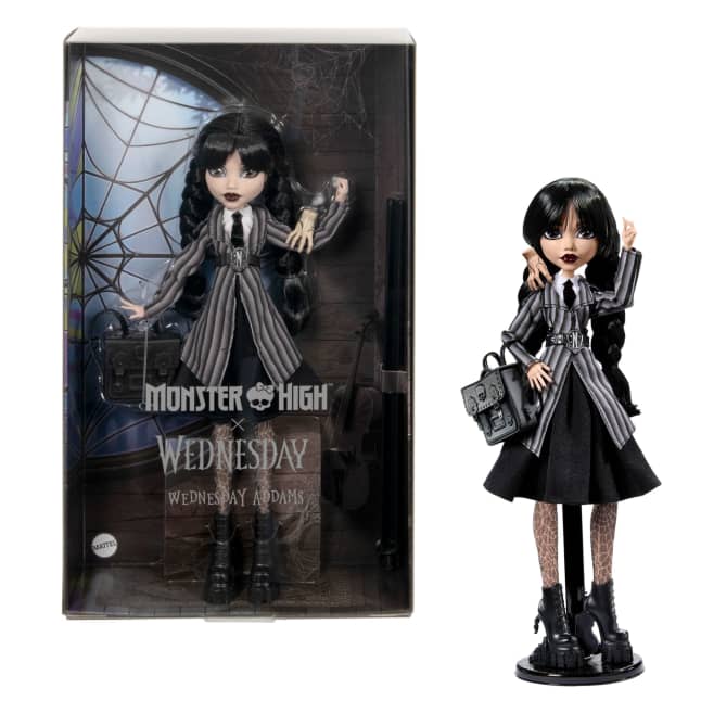 Monster High Wednesday Koleksiyona Uygun Bebek; Nevermore Akademisi Üniforması Giyen Wednesday Addams Ve El Figürü Thing - Image 1 of 6