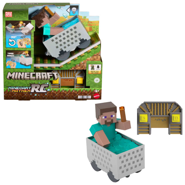 Minecraft Minecart RC & Steve, Wheelie Stunt & Turbo Boost, Lights & Digital Item Code - Image 1 of 6