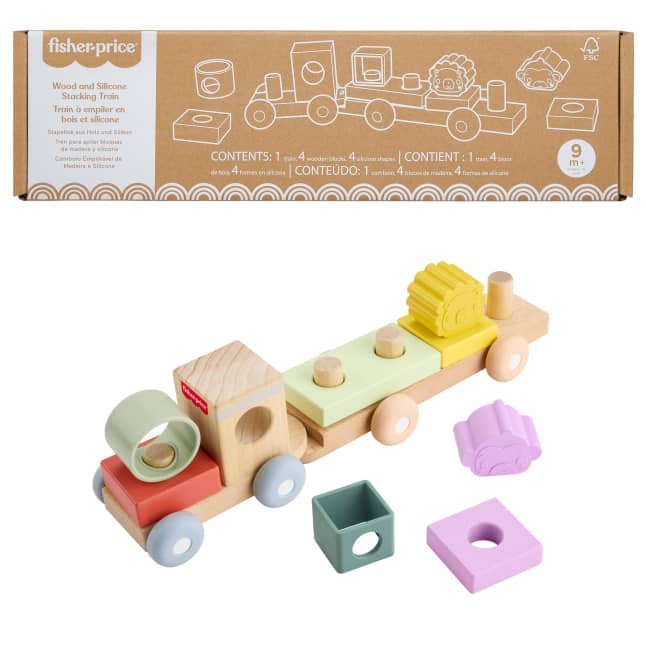 Fisher-Price Wood And Silicone Stacking Train, 9-Piece Baby & Toddler Activity Toy - Imagen 1 de 6