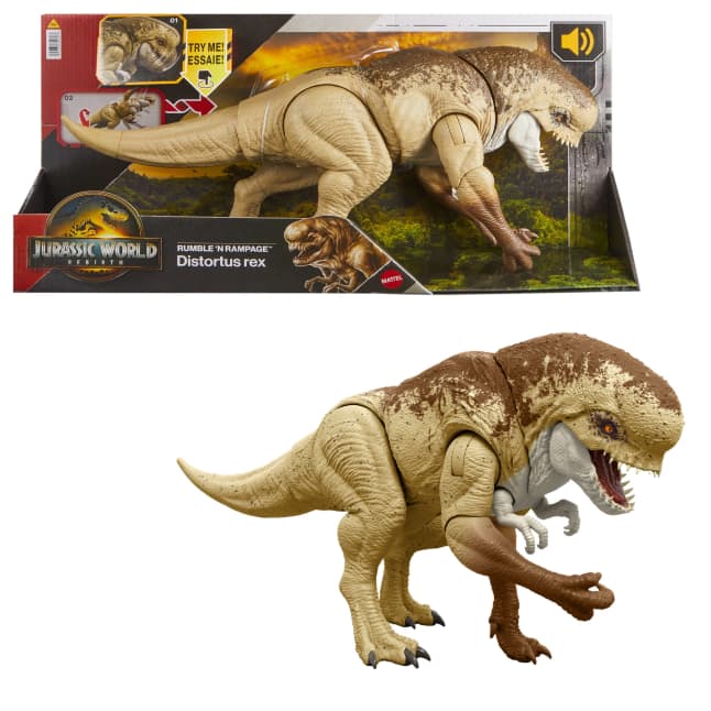 Jurassic World Rebirth Distortus Rex Action Figure, 22 inch Rumble N Rampage Dinosaur Toy, 2 Attacks - Imagem 1 de 6