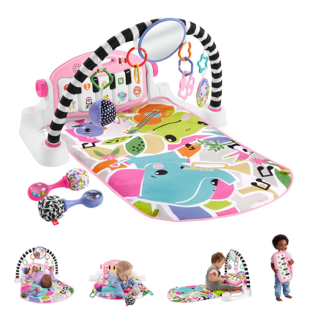 Fisher-Price Glow And Grow Kick & Play Piano Gym Baby Learning Toy With 2 Maracas, Pink - Image 1 of 6