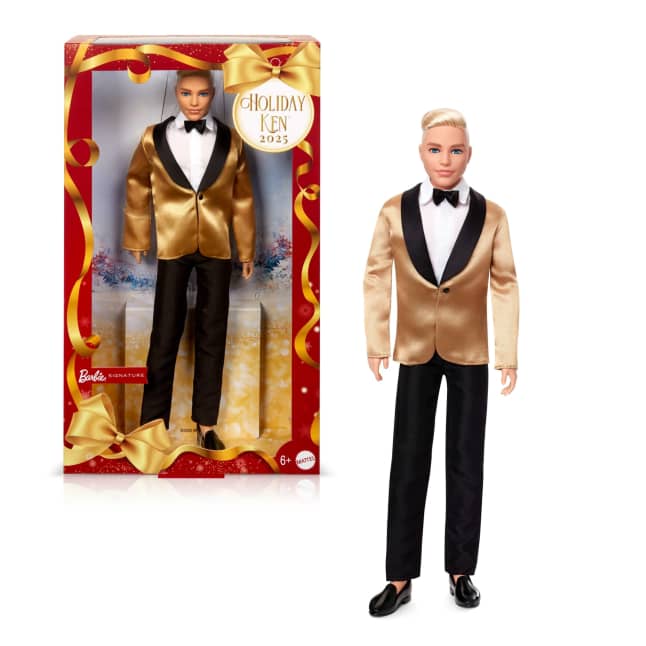 Barbie Signature 2025 Holiday Blonde Ken Collectible Fashion Doll Wearing Full Suit With Golden Jacket - Image 1 of 6