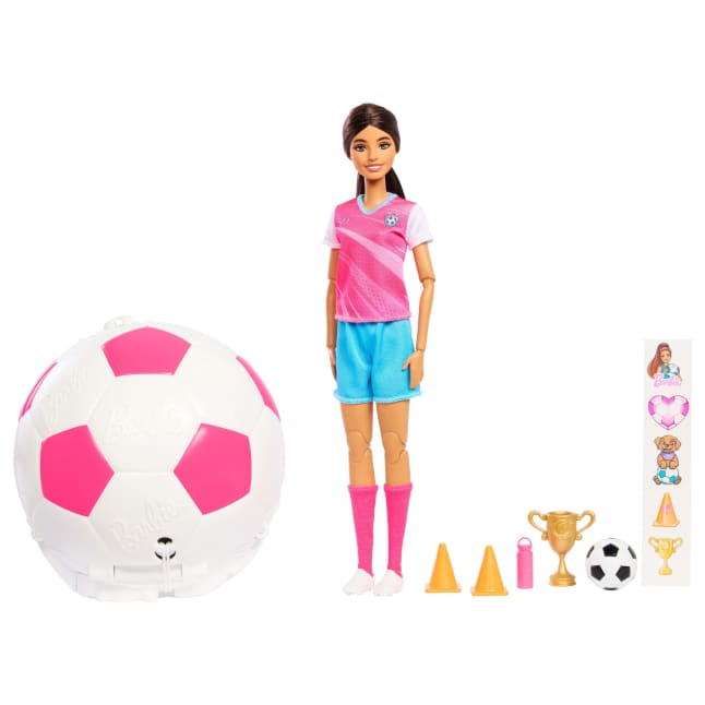 Barbie Team Barbie Roll And Reveal Soccer Player Doll And Accessories With Brunette Fashion Doll, 8 Surprises & Soccer Ball Encasement - Image 1 of 6